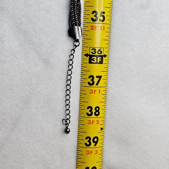 Multi Layered Half Braid Necklace Gunmetal Silver Chain Long Asymmetric Style - Picture 6 of 6